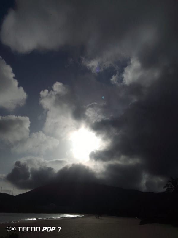 Dramatic storm clouds photographed over Venezuelan beach during morning hours