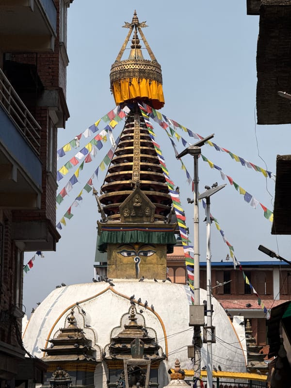 Early morning scenes captured at Boudhanath Stupa complex, Kathmandu