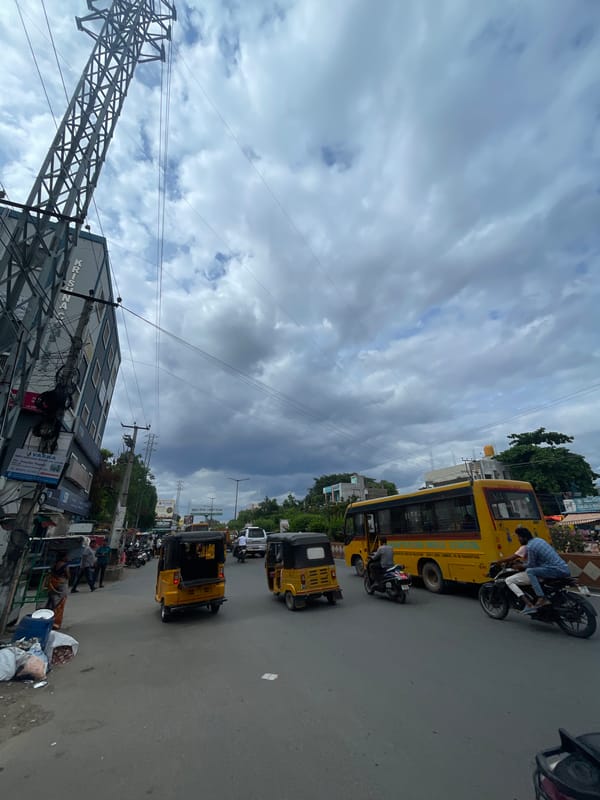 Street food, traffic, and cloudy skies in Kurnool