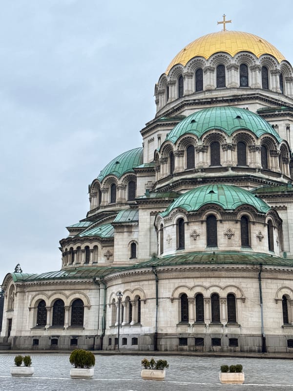 Tourist captures low-angle view of St. Alexander Nevsky Cathedral