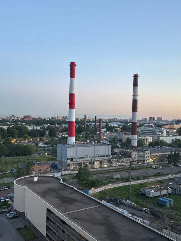 Evening industrial landscape observed in Sinyavino, Russia