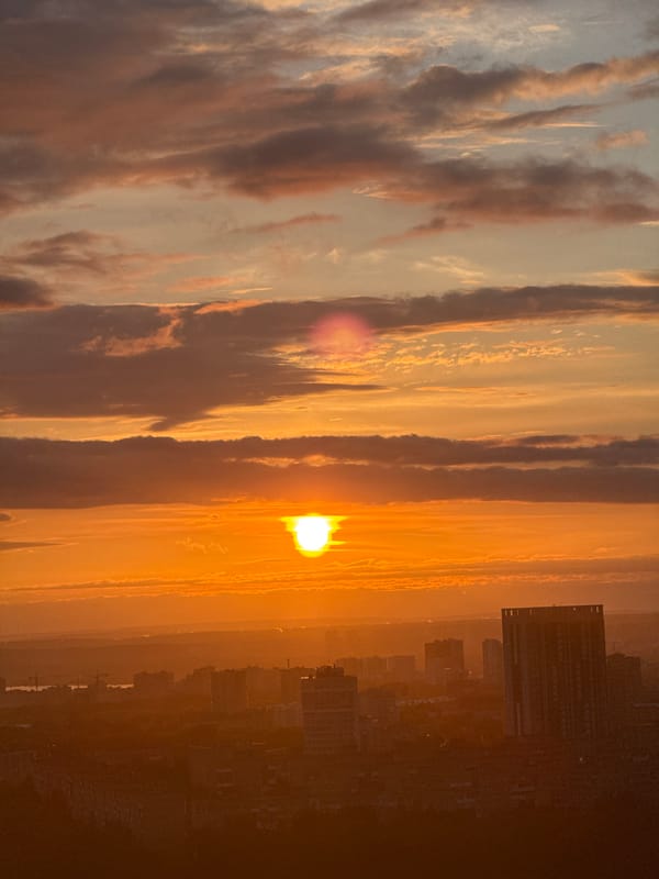 Dramatic sunset captured over Gamovo, Russia cityscape