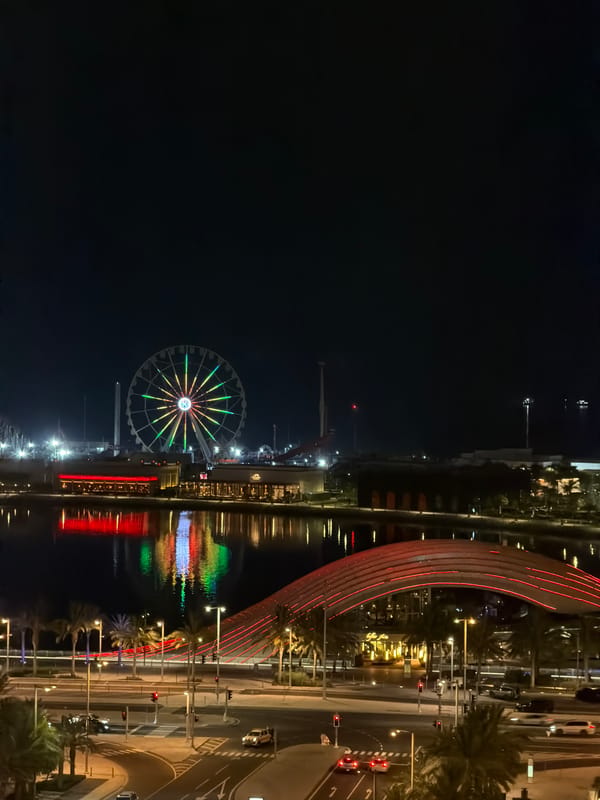 Ferris wheel and city lights from a waterfront night out