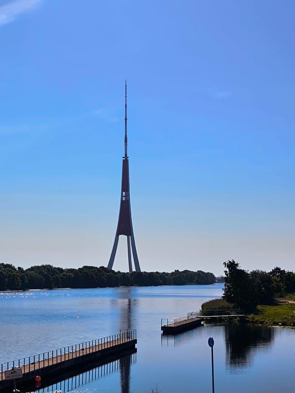Daugava riverfront landmarks on a July morning in Riga