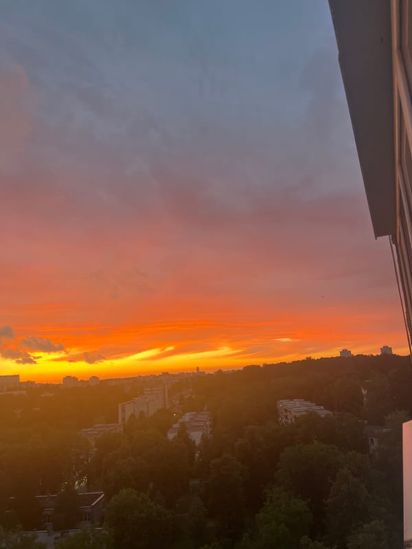 Minsk skyline lit up by a vivid summer sunset