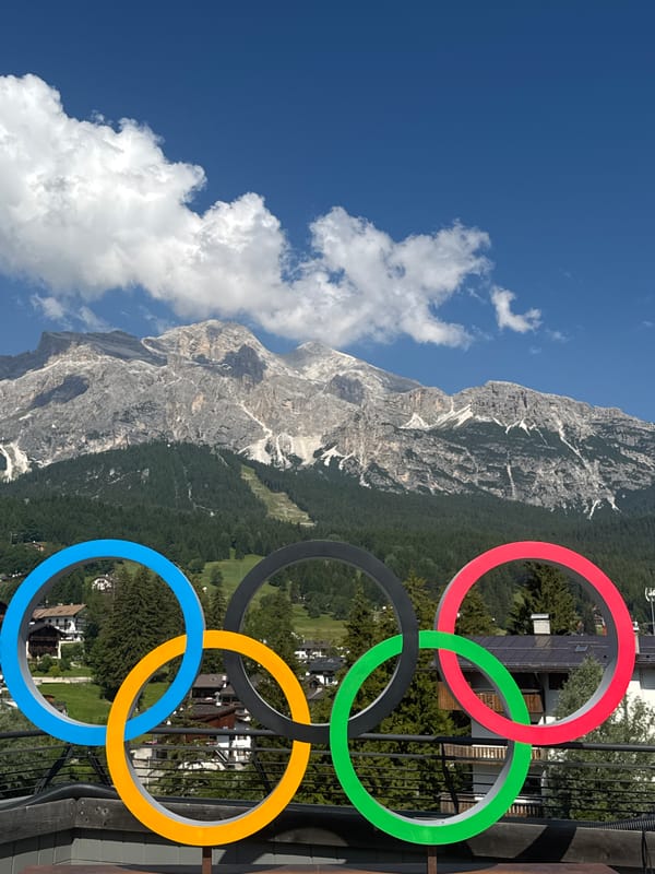Olympic rings and alpine scenery in Cortina d'Ampezzo