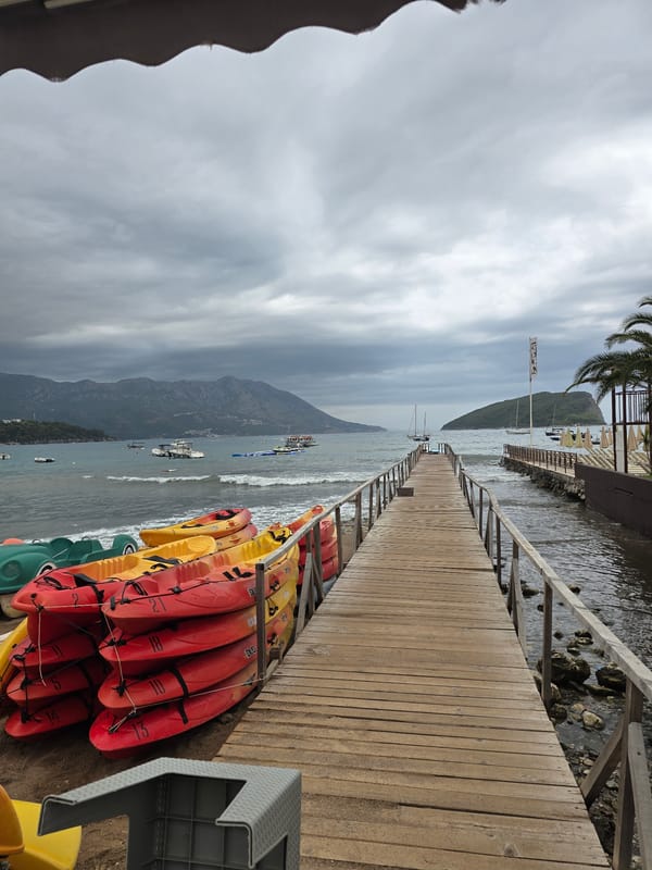 Budva marina and waterfront on a grey summer morning