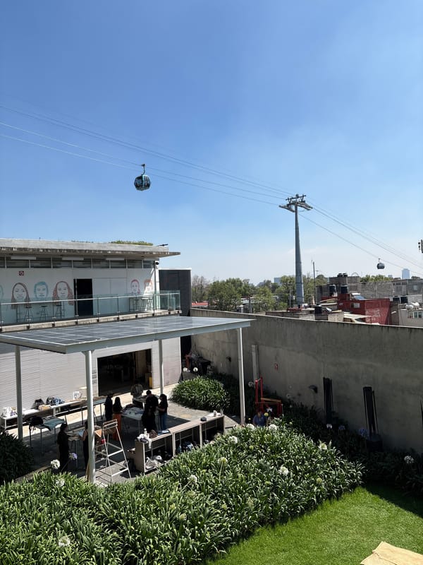 Cable car and modern architecture observed in Mexico City