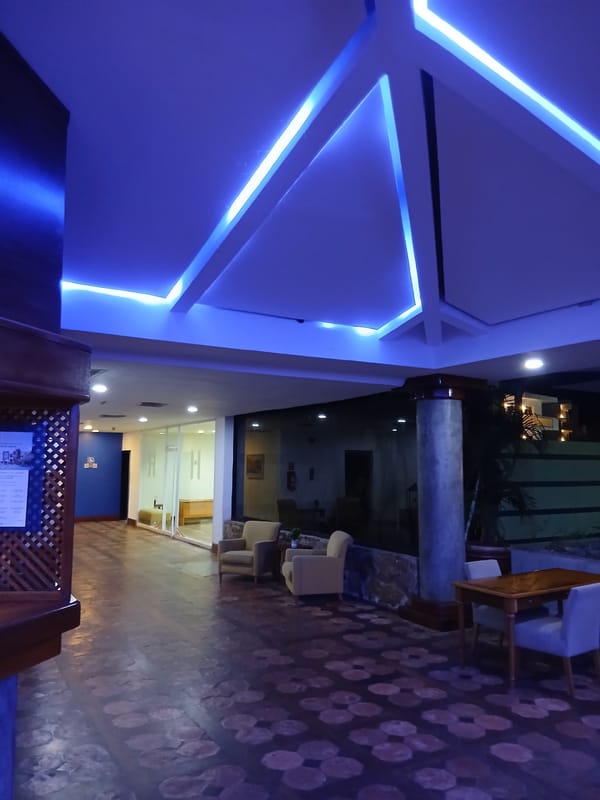 Colorful nighttime venue interior documented in Playa El Agua