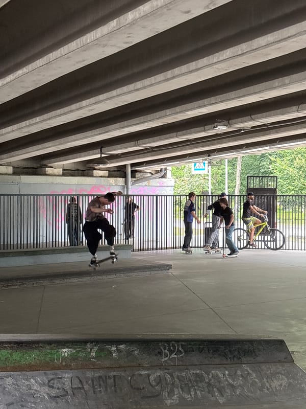 Tricks under the overpass at a Saint Petersburg skatepark