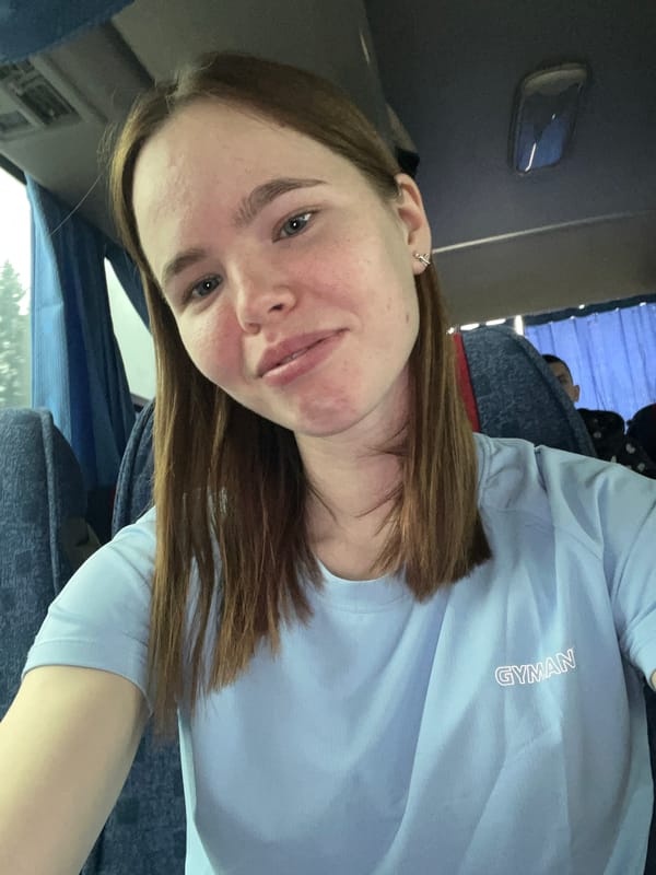 Woman takes selfie on bus in Russian town