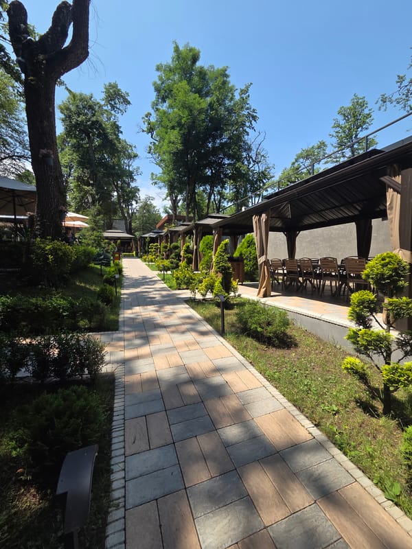 Quirky cafe complex with teapot fountain in Dilijan, Armenia