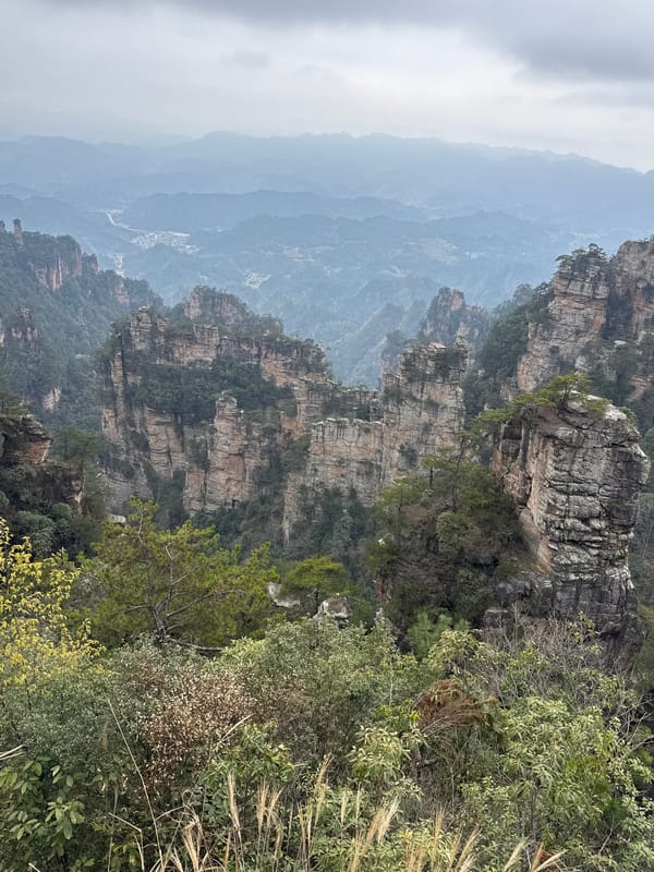 Sandstone pillars and mountain landscape documented in Zhonghu, China