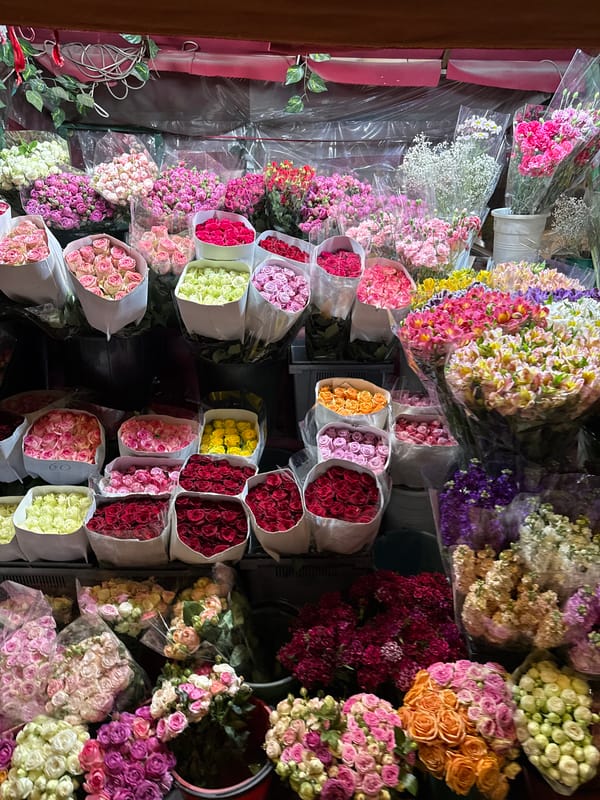 Flower shop displays colorful arrangements in Yerevan, Armenia