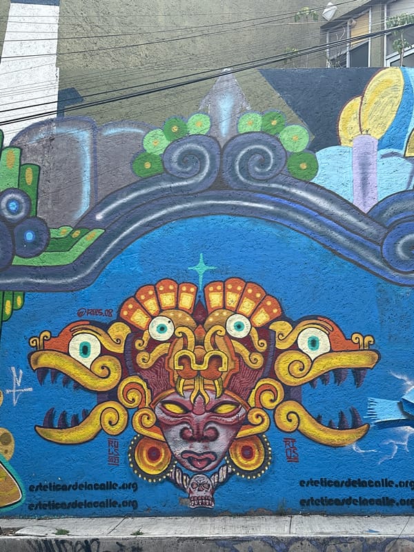 Colorful Aztec-inspired mural observed in Mexico City