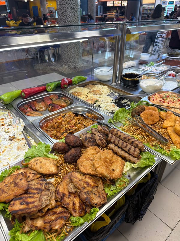 Lunch stop at a Plovdiv mall food court buffet