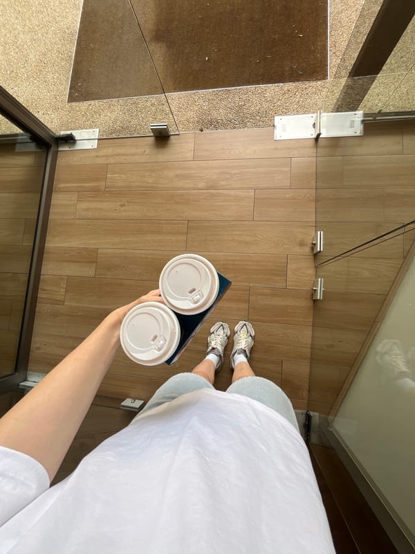 Coffee delivery captured from multiple angles in Limassol morning