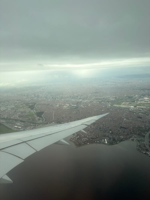 Aerial view captures hazy Arnavutköy from airplane window