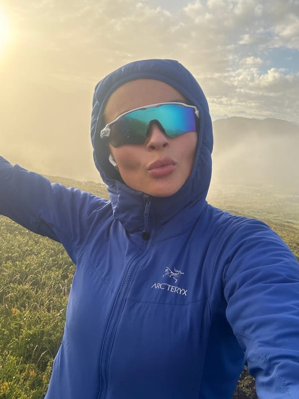 Midnight sun hiking in the hills above Harstad, Norway