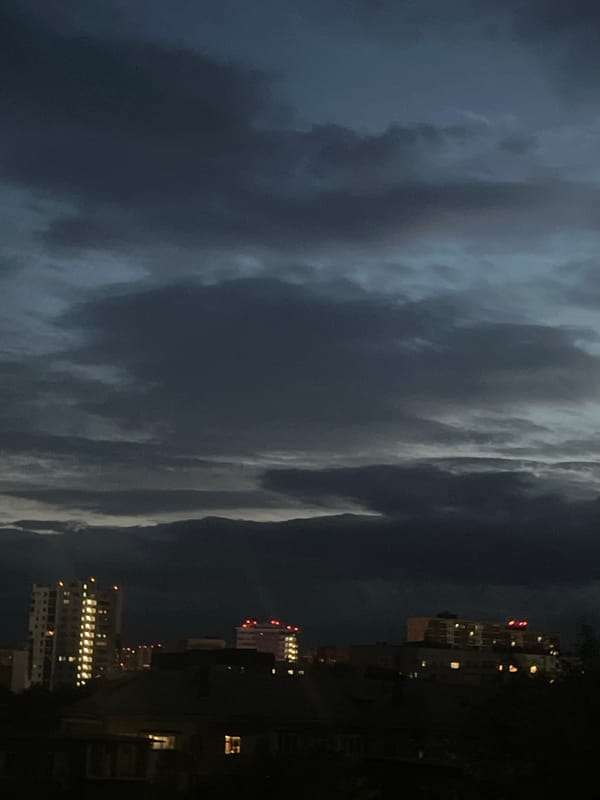 Stormy summer evening in Chelyabinsk, indoors and out