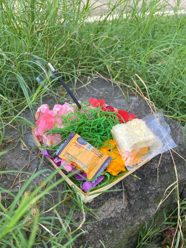 Traditional offerings and bakery displays captured in Nusa Dua