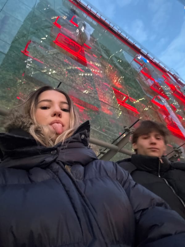 Evening selfie captured near Khimki skyscrapers at twilight