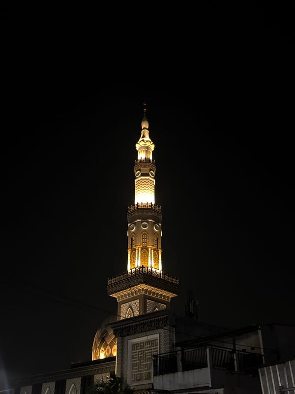 At-Taqwa Mosque lit up on a Tangerang night