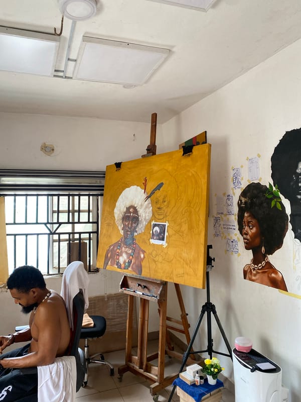 Artist creates traditional portrait paintings in Nigerian studio