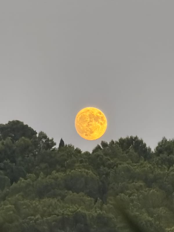 Full moon rising over Andratx at golden hour