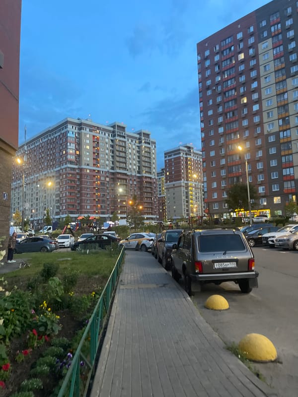Quiet evening street corner in Mirny, Russia