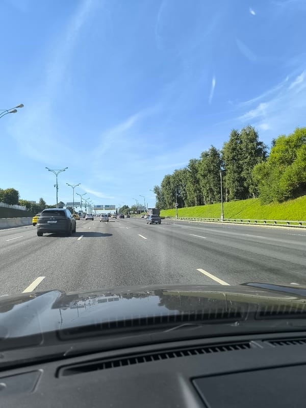 Highway driving near Khimki with grassy embankment roadside