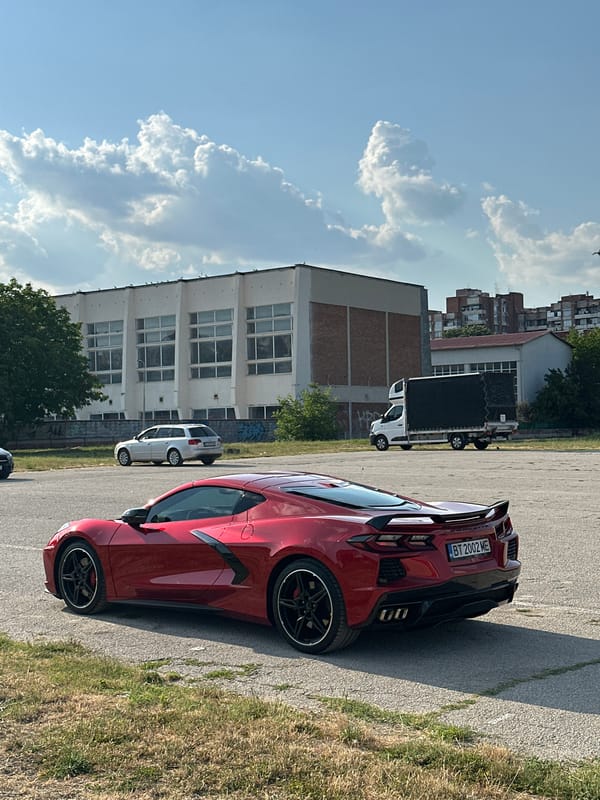 Red Corvette C8 spotted around Veliko Tarnovo on a summer afternoon