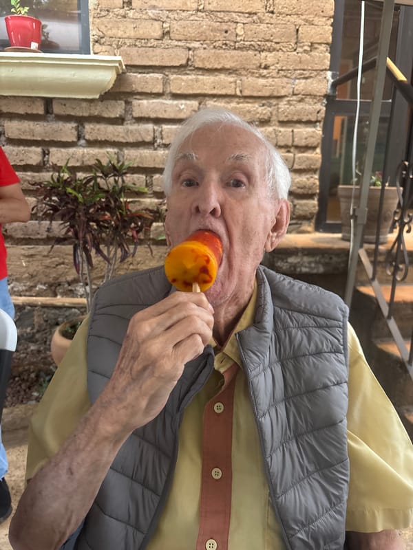 Elderly man enjoys popsicle, local food in Cuernavaca