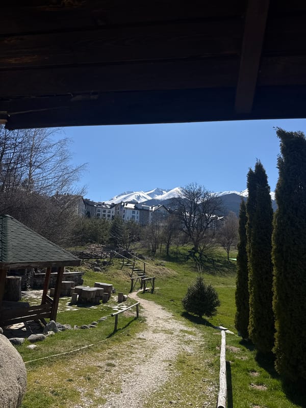 Clear mountain views observed from wooden structure in Bansko
