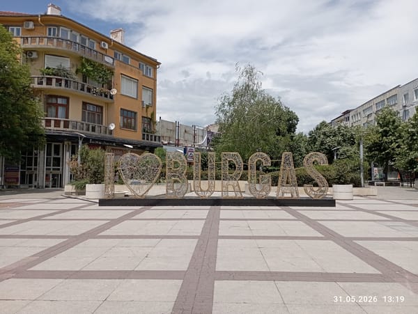Morning documentation captures Burgas landmarks and local dining