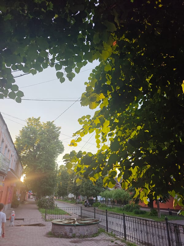 Evening street life documented in Hadiach, Ukraine