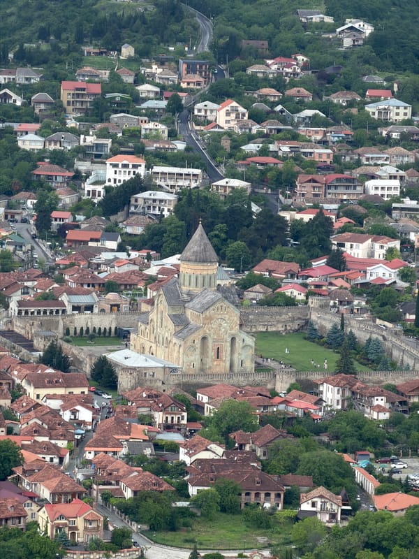 Aerial documentation captures historic Mtskheta cityscape and Jvari Monastery