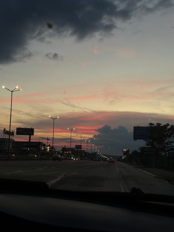 Sunset captured from vehicle on Sofia road