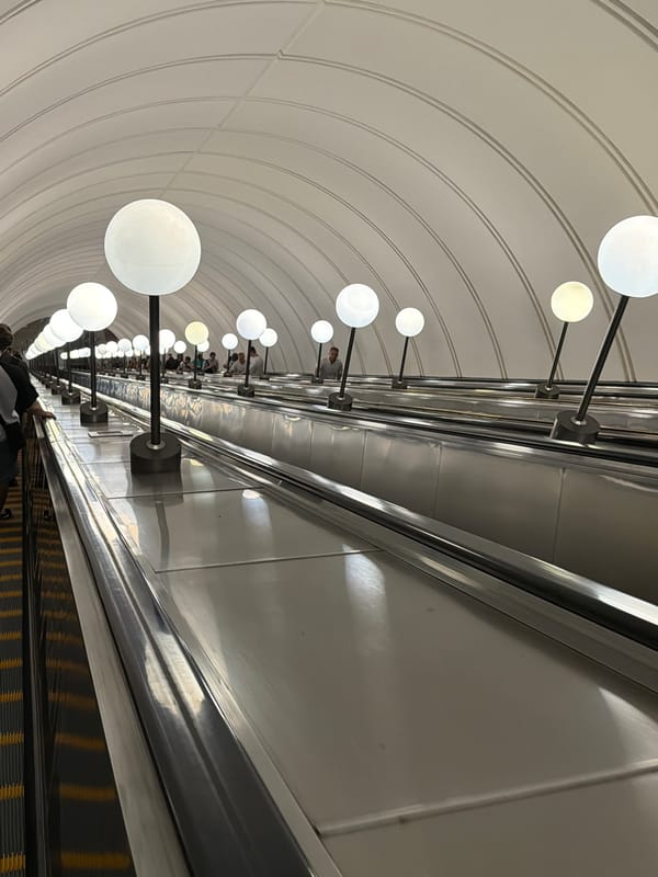Moscow metro and street life on a summer morning