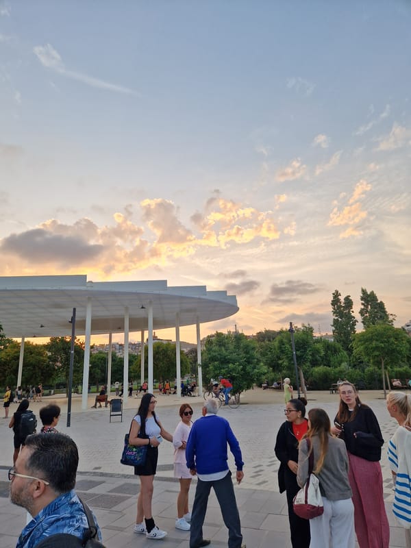 Barcelona residents gather in plaza for outdoor choir screening