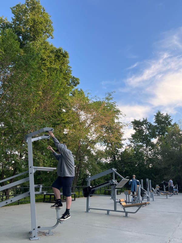 Morning workout session at outdoor gym in Khabarovsk