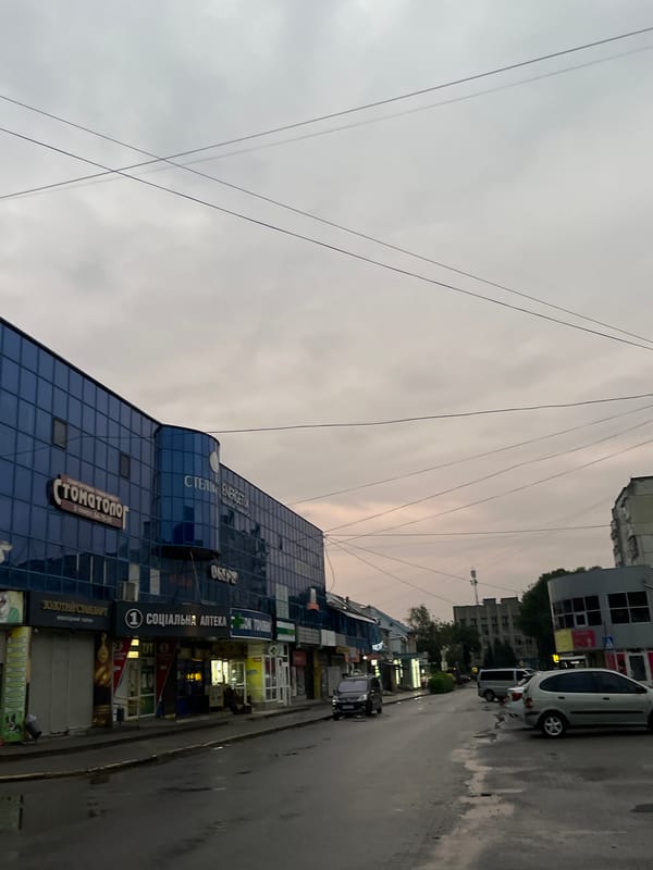 Overcast evening on a Chernivtsi commercial street