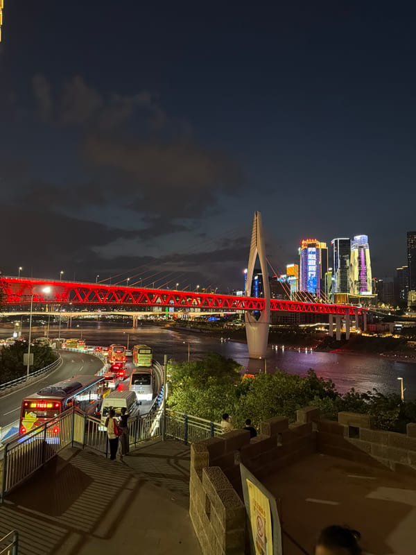 Chongqing's Hongyadong riverfront lit up at night