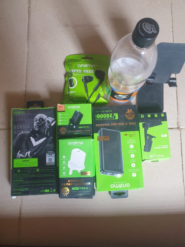 Electronics accessories and household items documented in Nigerian home