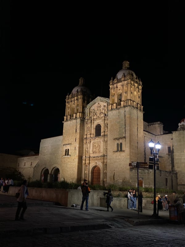 Late night street scenes captured around Oaxaca City church