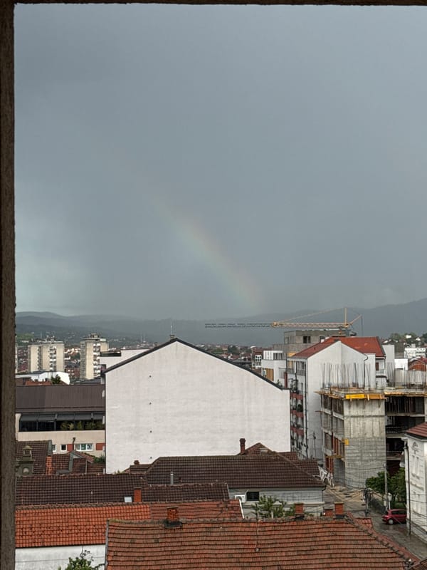 Rainbow appears over Kragujevac during afternoon storm weather