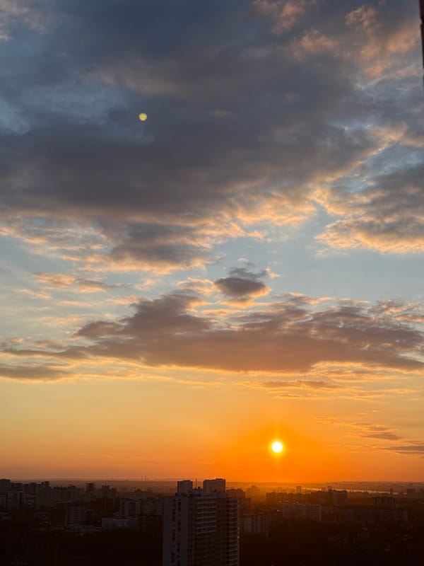 Dramatic sunset captured over Perm, Russia skyline