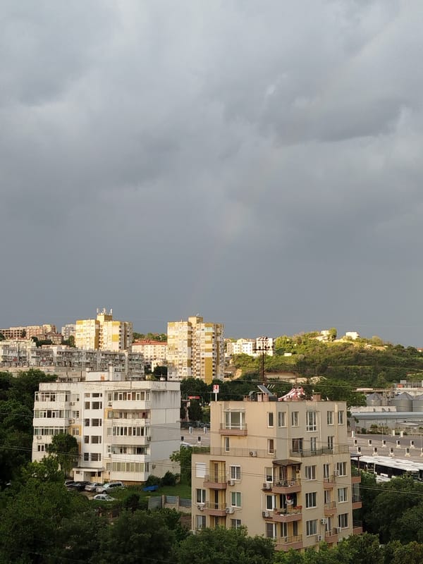 Storm brings rainbow over Varna residential district