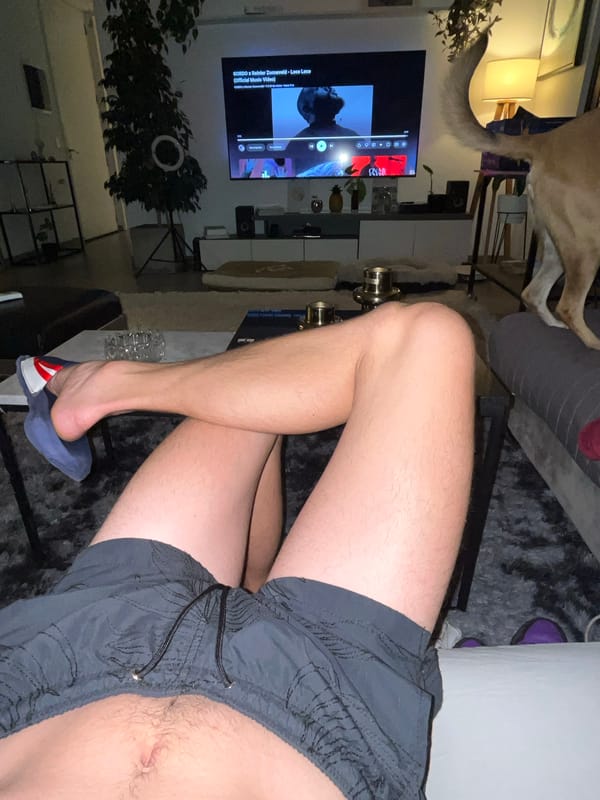 Evening at home: Buenos Aires resident relaxes with dog