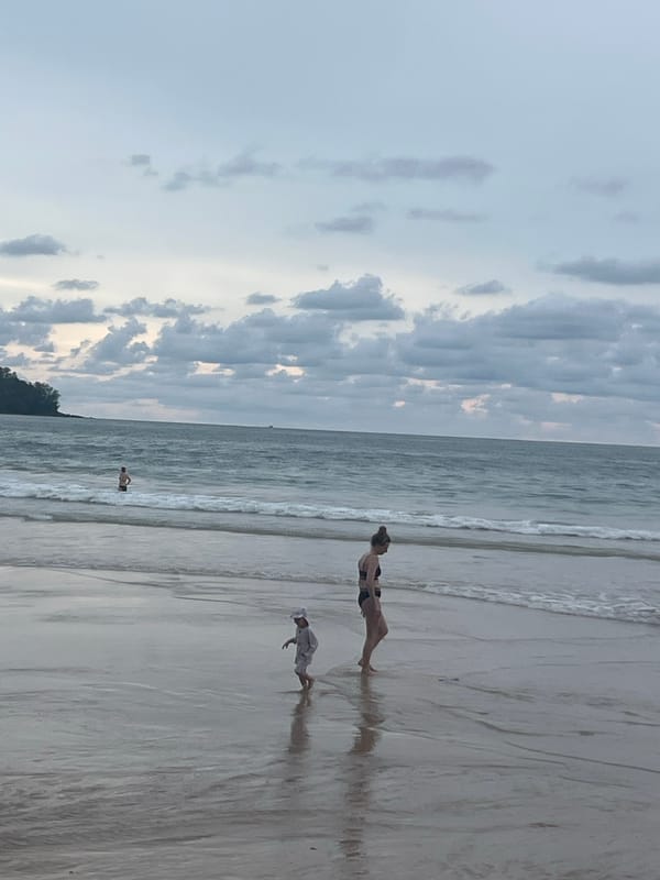 Busy sunset afternoon at Bang Tao Beach, Choeng Thale